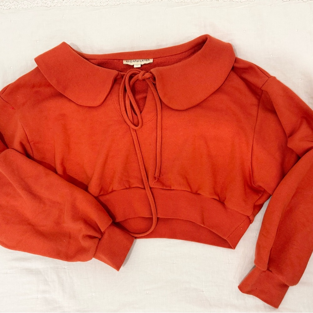 Orange Collared Cropped Sweatshirt